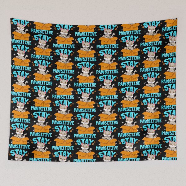Item preview, Cute & Funny Stay Pawsitive Kitty Cat Positive Pun Tile Pattern designed and sold by perfectpresents.