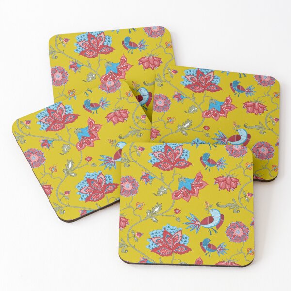 Item preview, Exotic chintz with bird - mustard yellow / multicolour designed and sold by kobyakov.