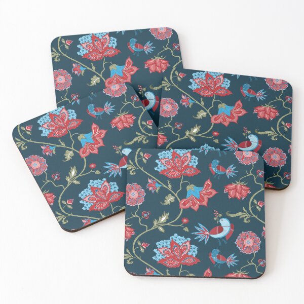 Item preview, Exotic chintz with bird - dark blue / red designed and sold by kobyakov.