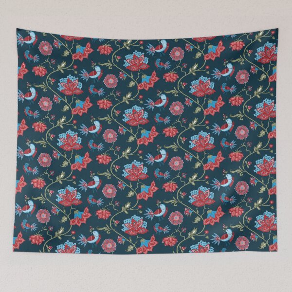 Item preview, Exotic chintz with bird - dark blue / red designed and sold by kobyakov.
