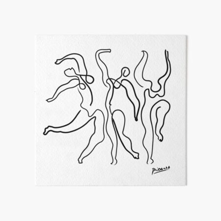 Pablo Picasso Line Art 3 dancing women Artwork Sketch black and white Hand Drawn ink Silhouette HD High Quality Art Board Print