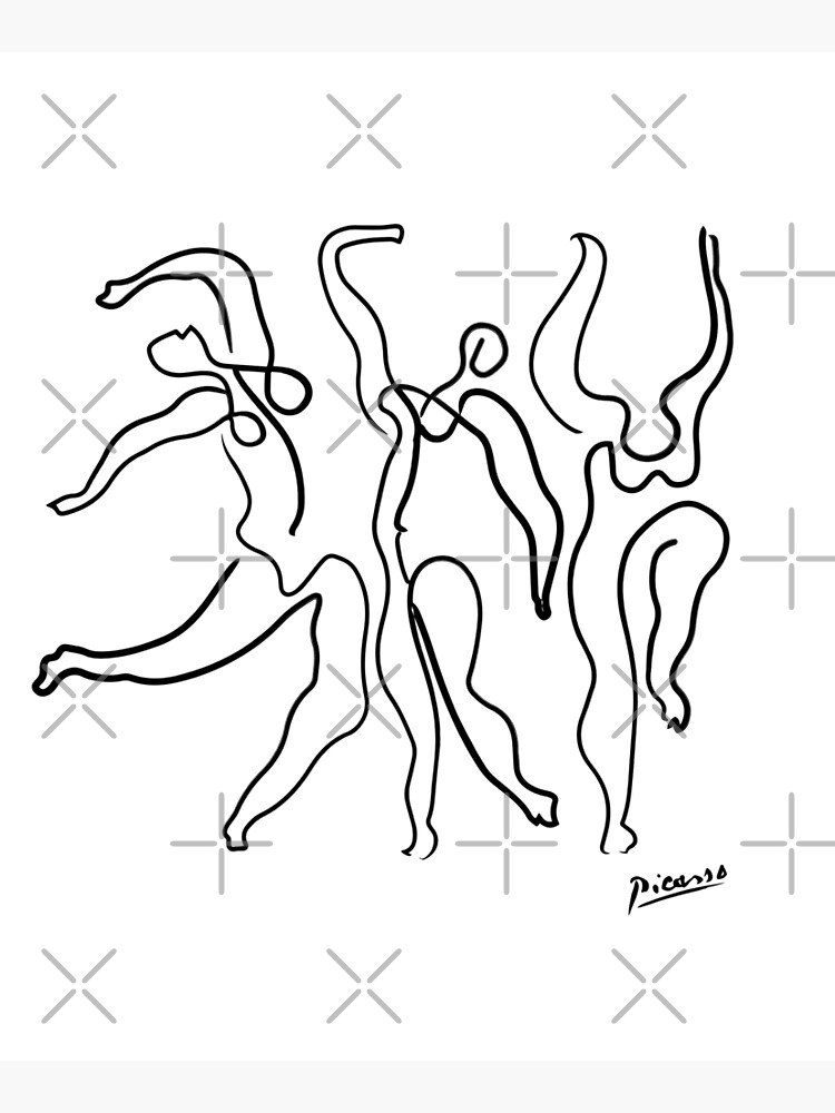 Pablo Picasso Line Art 3 dancing women Artwork Sketch black and white Hand Drawn ink Silhouette HD High Quality by iresist