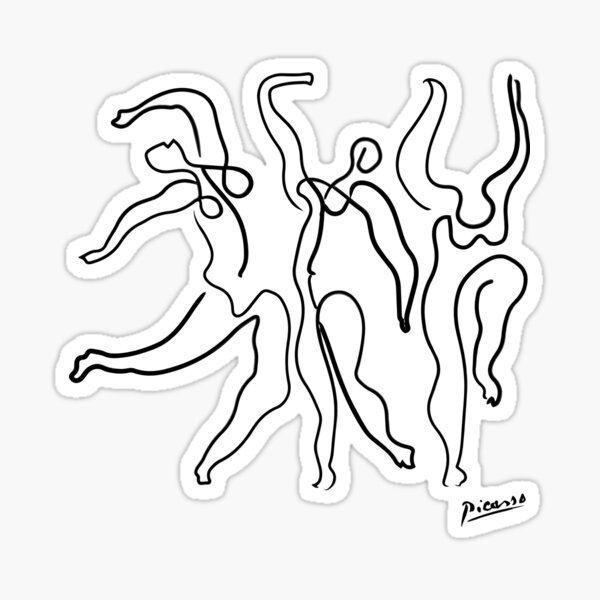 Pablo Picasso Line Art 3 dancing women Artwork Sketch black and white Hand Drawn ink Silhouette HD High Quality Sticker