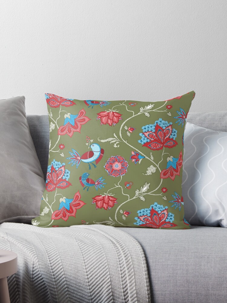 Chintz Throw Pillow for Couch,bird Pillow,blue White,18x 18