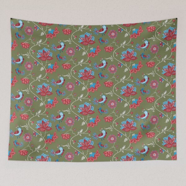 Item preview, Exotic chintz with bird - green/multicolour designed and sold by kobyakov.