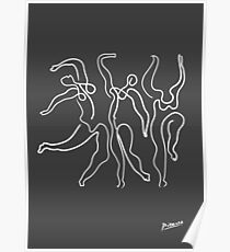 Pablo Picasso Line Art 3 dancing women Artwork Sketch black and white Hand Drawn ink Silhouette charcoal gray HD High Quality Poster