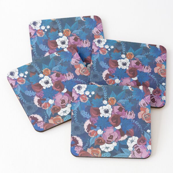 Item preview, Chintz Floral Bouquets // blue background blue succulents orange roses designed and sold by SelmaCardoso.