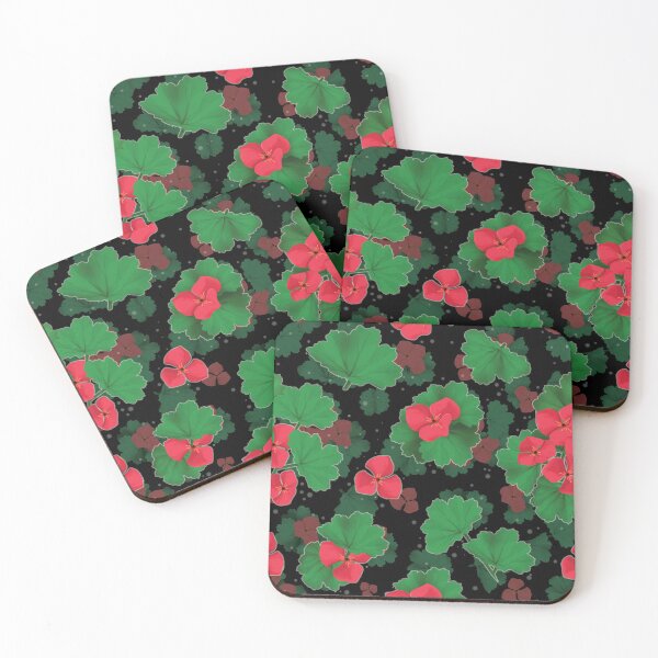 Item preview, Red Geraniums illustrated flower original art designed and sold by NonDecafArt.