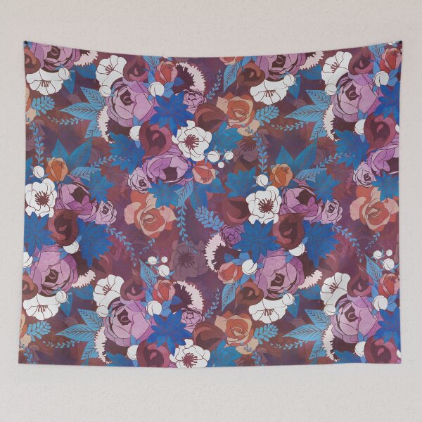 Item preview, Chintz Floral Bouquets // purple beet background blue succulents orange roses designed and sold by SelmaCardoso.