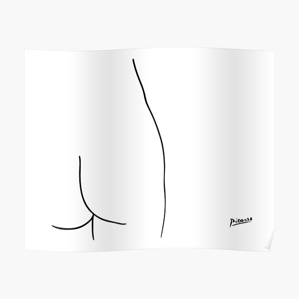 Pablo Picasso Line Art Back Butt Cheeks Obra de arte Sketch en blanco y negro Tinta dibujada a mano Silueta HD Alta calidad Póster