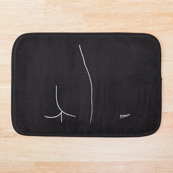 Pablo Picasso Line Art Back Butt Cheeks Artwork Sketch white on black background Hand Drawn ink Silhouette HD High Quality Bath Mat