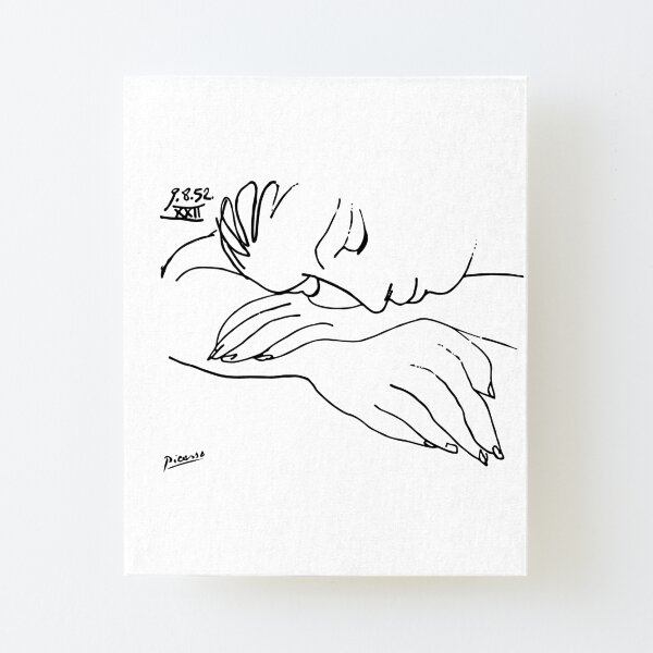 Pablo Picasso Line Art Woman Resting on her arms Artwork Sketch black and white Hand Drawn ink Silhouette HD High Quality Canvas Mounted Print