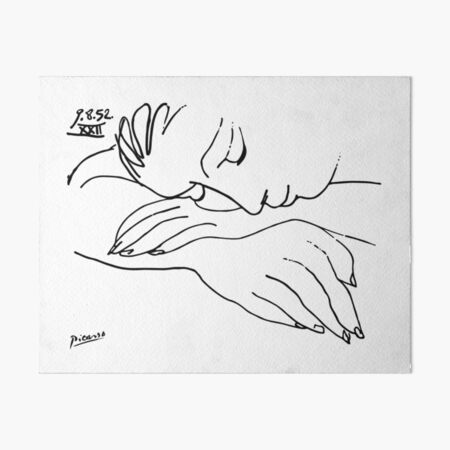 Pablo Picasso Line Art Woman Resting on her arms Artwork Sketch black and white Hand Drawn ink Silhouette HD High Quality Art Board Print