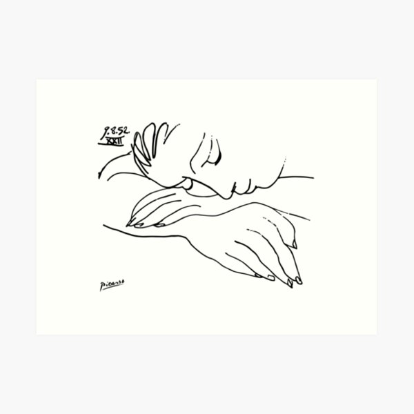 Pablo Picasso Line Art Woman Resting on her arms Artwork Sketch black and white Hand Drawn ink Silhouette HD High Quality Art Print