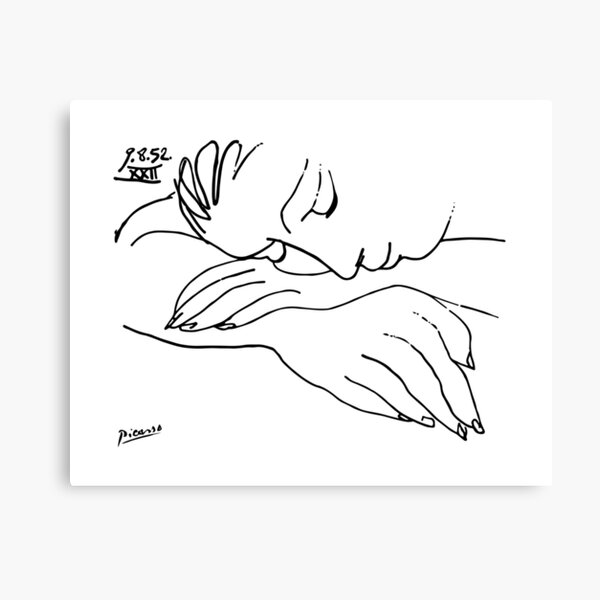 Pablo Picasso Line Art Woman Resting on her arms Artwork Sketch black and white Hand Drawn ink Silhouette HD High Quality Canvas Print