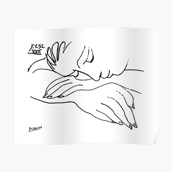 Pablo Picasso Dessin au trait Femme assise sur ses bras oeuvre esquisse croquis encre noir et blanc à la main Silhouette HD haute qualité Poster