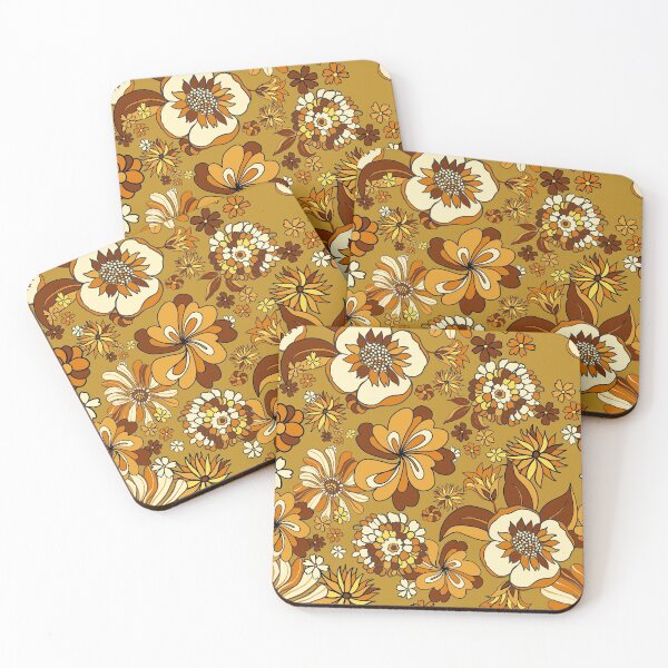 Item preview, 70s Vintage Flower Power floral pattern, orange, mustard, yellow designed and sold by chrissyink.
