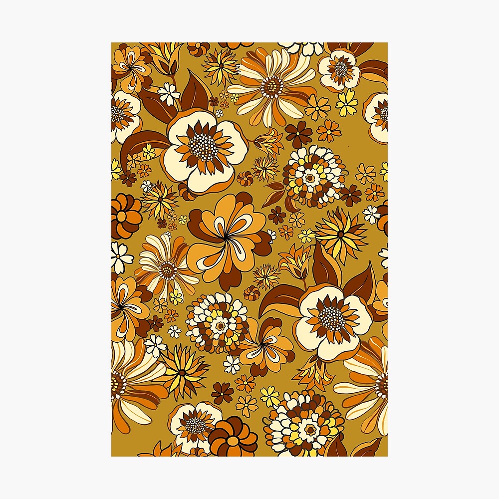 70s Vintage Flower Power floral pattern, orange, mustard, yellow" Print for Sale chrissyink