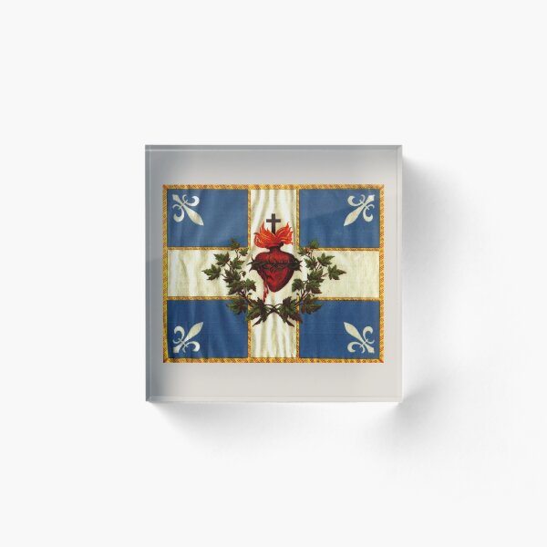 Drapeau du Québec drapeau Carillon Sacré-Cœur Chrétien Ancienne édition catholique avec fleurs de lys et coeur saignant HD HAUTE QUALITÉ Bloc acrylique