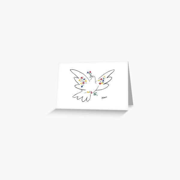 Pablo Picasso Line Art Friedenstaube mit bunten Blumen Naive Artwork Skizze Hand gezeichnete Tinte Silhouette HD High Quality Grußkarte