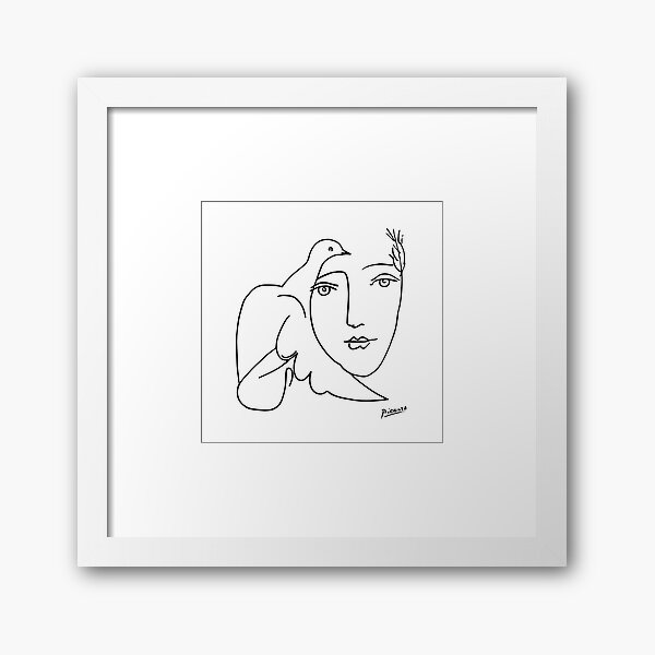 Pablo Picasso Line Art woman and peace dove Artwork Sketch black and white Hand Drawn ink Silhouette HD High Quality Framed Art Print