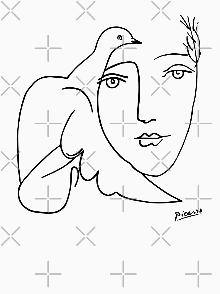 Pablo Picasso Line Art woman and peace dove Artwork Sketch black and white Hand Drawn ink Silhouette Beige Background HD High Quality by iresist