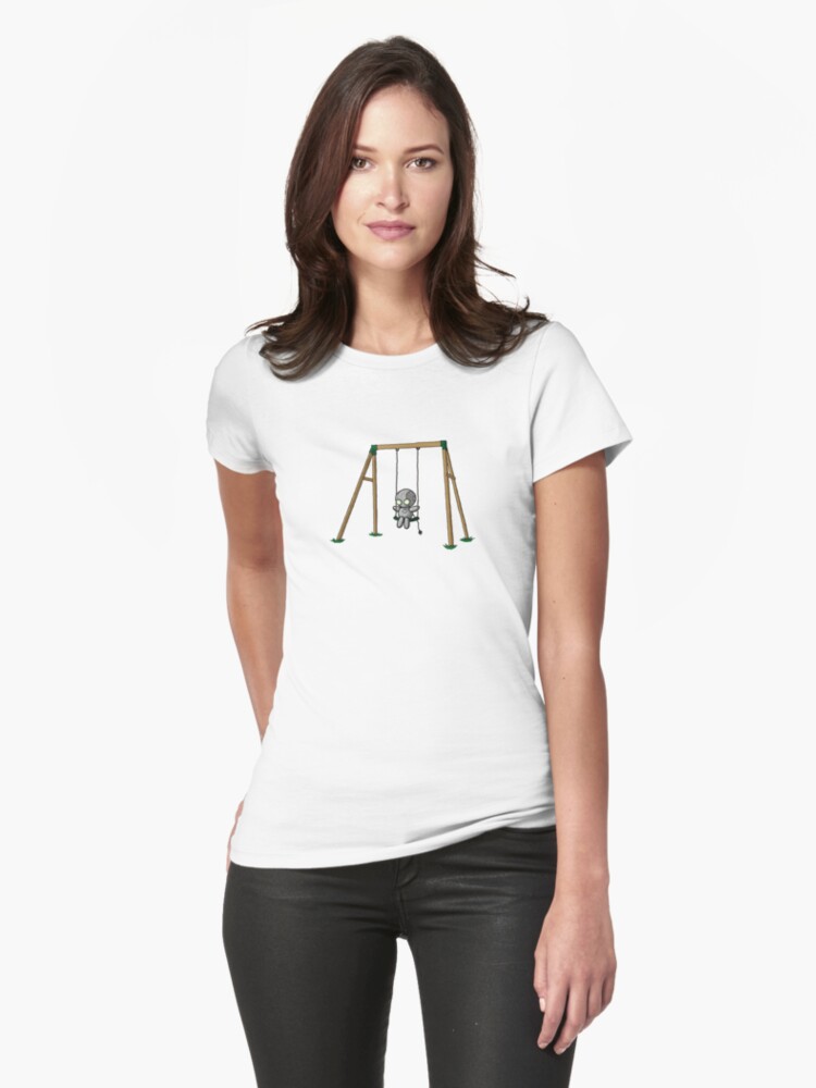Thumbnail 1 of 3, Fitted T-Shirt, Lonely Robot on a Swing designed and sold by TheRandomFactor.