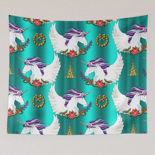 Item preview, Festive Teal Winged Unicorn Christmas designed and sold by GraphicAllusion.