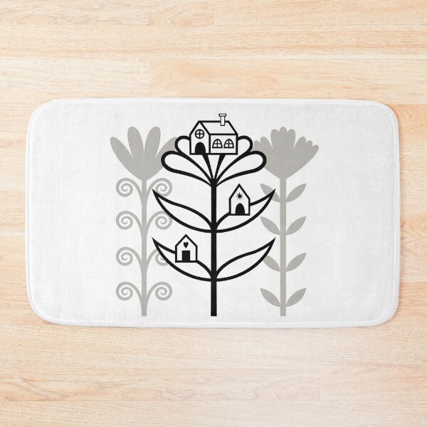 Item preview, Lovely Folktale Homes Sitting on Flowers Digital Illustration (black and light grey) designed and sold by wariana.