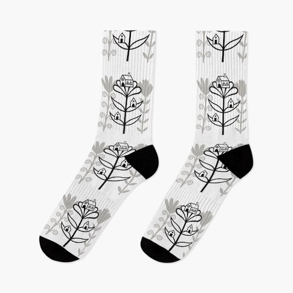 Item preview, Lovely Folktale Homes Sitting on Flowers Digital Illustration (black and light grey) designed and sold by wariana.