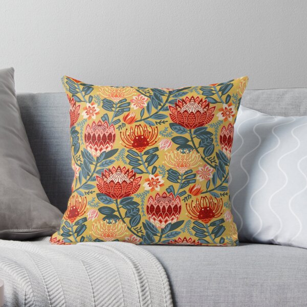 Protea Chintz - Mustard Throw Pillow