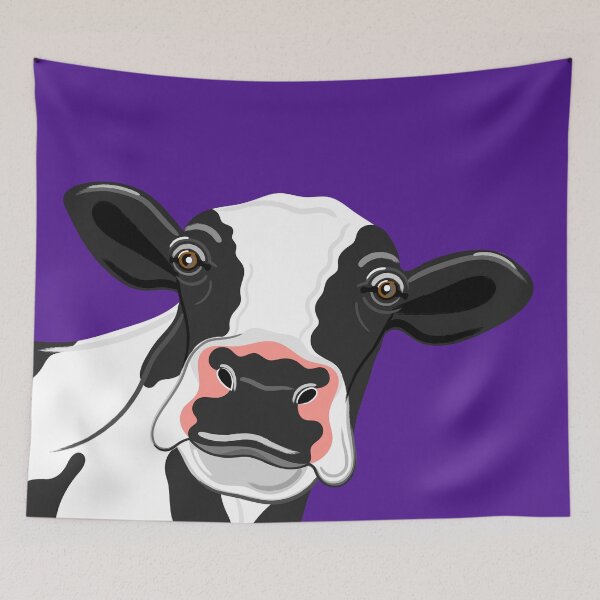 Item preview, Black and white cow portrait on purple designed and sold by Adam Regester.