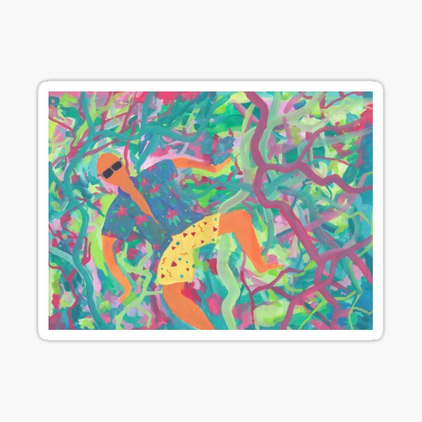 man in Hawaiian shirt lost in a jungle Sticker