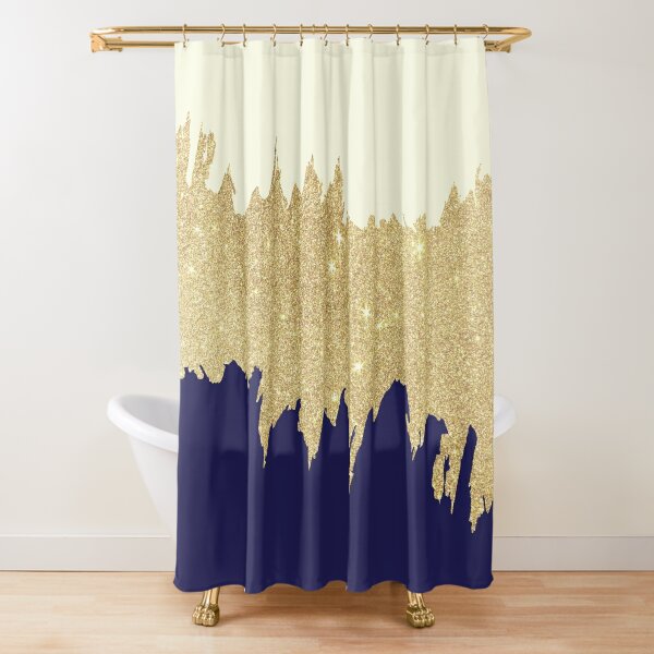 navy and gold shower curtain