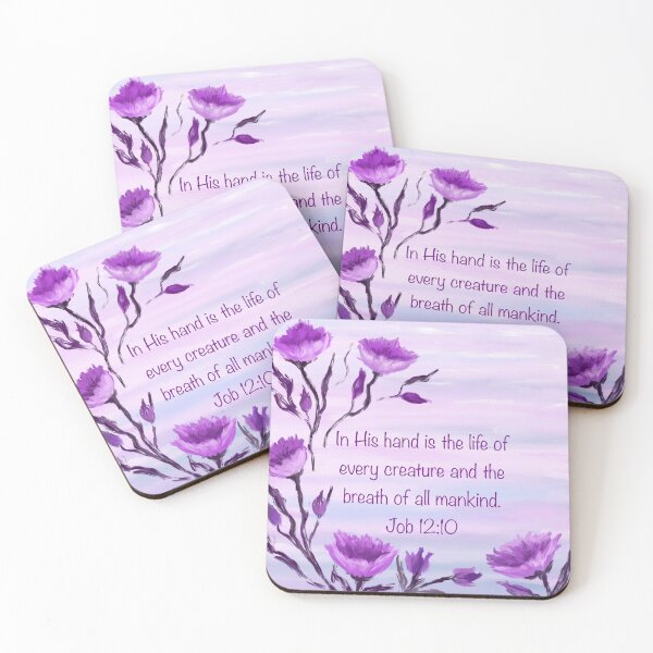 Item preview, Bible verse Job 12:10 with purple flowers designed and sold by Susaans-Art.