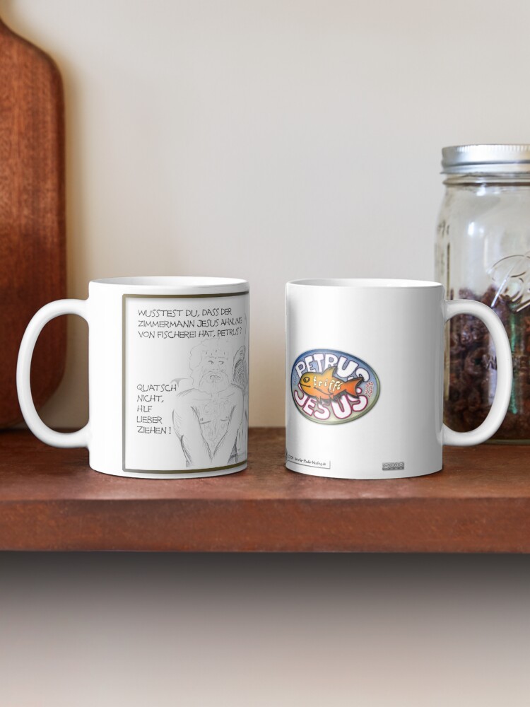 Alternative Ansicht von Petrus trifft Jesus - Cartoon-Design - Quatsch nicht ! Tasse