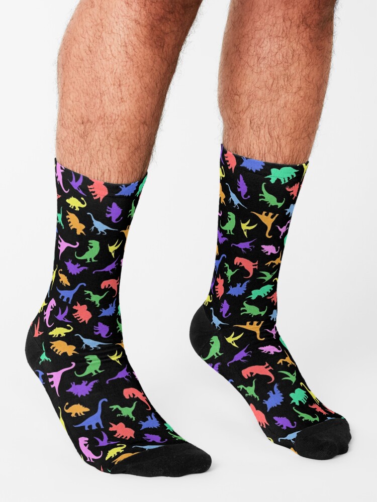 Alternate view of Fun Dinosaur Pattern (Black Background) Socks