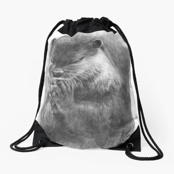Meditating otter (black - and white) Drawstring Bag