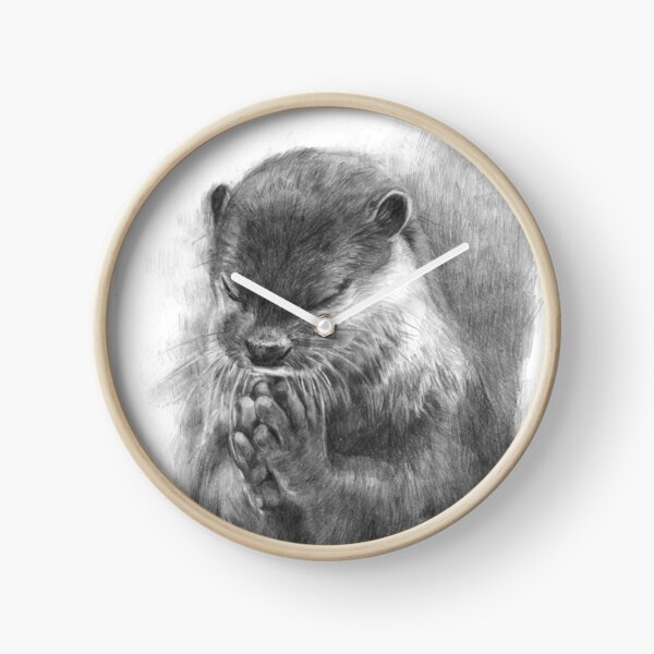 Meditating otter (black - and white) Clock