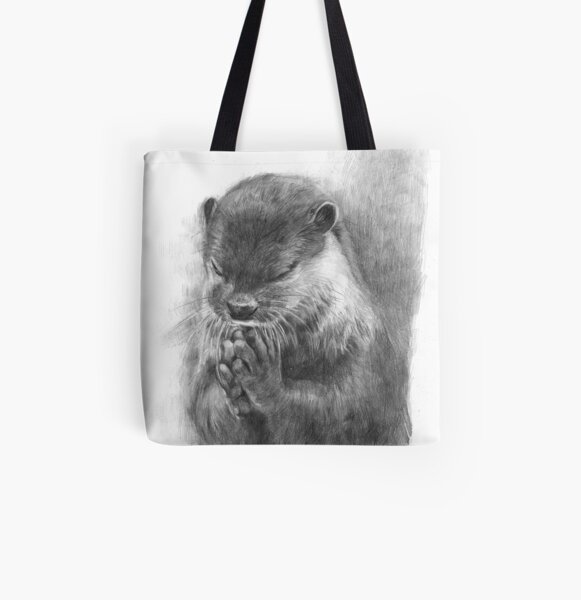 Meditating otter (black - and white) All Over Print Tote Bag
