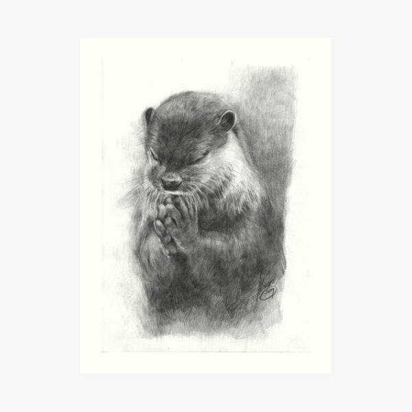 Meditierender Otter (schwarz-weiß) Kunstdruck