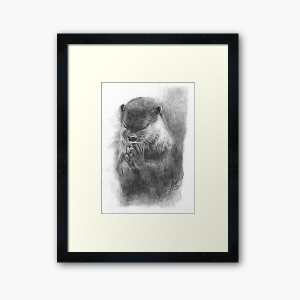 Meditating otter (black - and white) Framed Art Print
