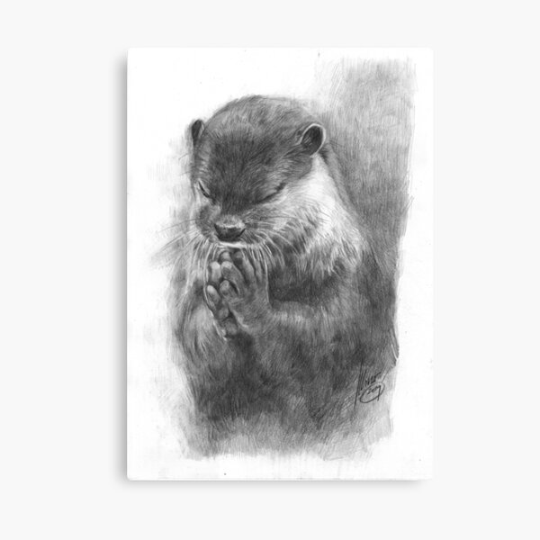 Meditating otter (black - and white) Canvas Print