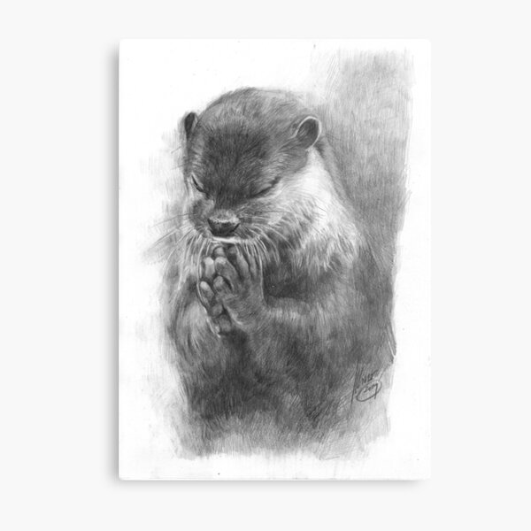 Meditating otter (black - and white) Metal Print