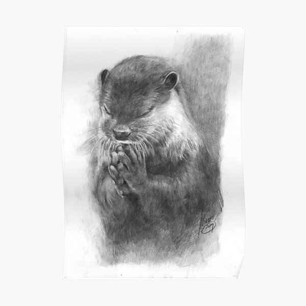 Meditating otter (black - and white) Poster