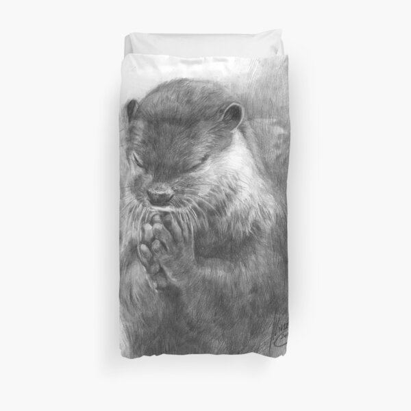 Meditating otter (black - and white) Duvet Cover