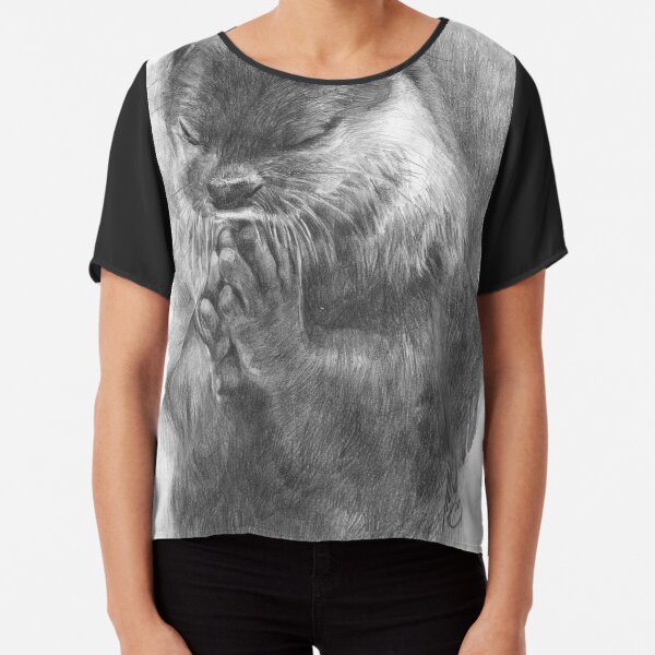 Meditierender Otter (schwarz-weiß) Chiffon Top
