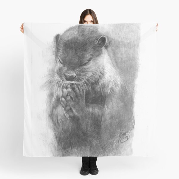 Meditating otter (black - and white) Scarf