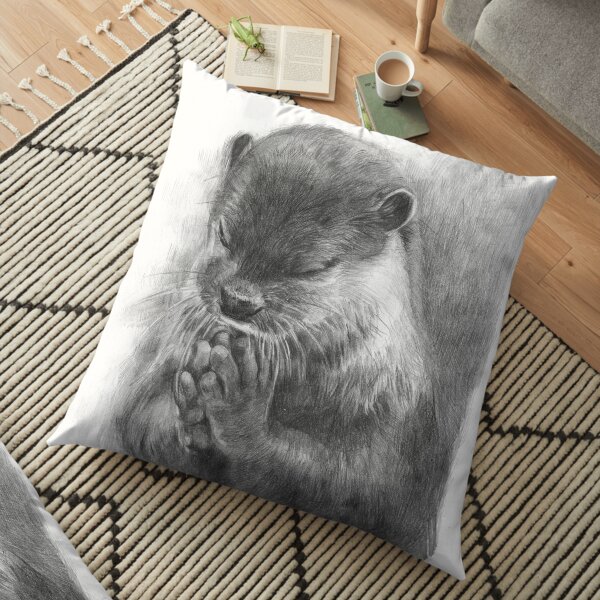 Meditating otter (black - and white) Floor Pillow