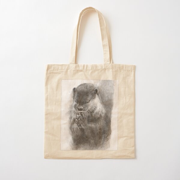 Meditating otter (black - and white) Cotton Tote Bag